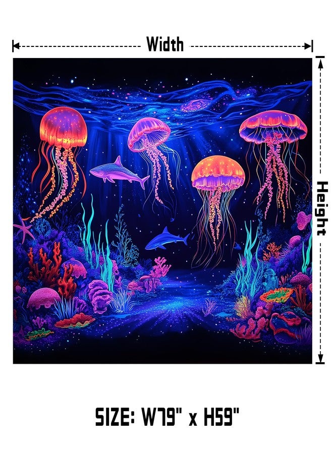 AOHMPT Blacklight Tapestry, UV Reactive Blacklight Poster, Jellyfish Tapestry, Whale Undersea World Tapestries, Dolphin Wall Art for Bedroom, Bedroom and Living Room Wall Decoration 79L x 59W - Image 4